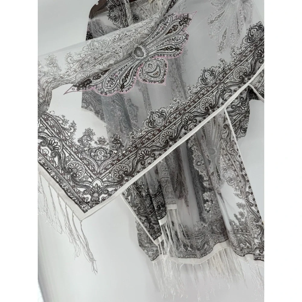 Pretty Persuasions‎ Sheer Paisley Boho Open Front Wrap Kimono One Size festival